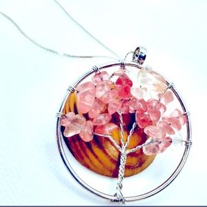 Pink Quartz Tree of Life Necklace